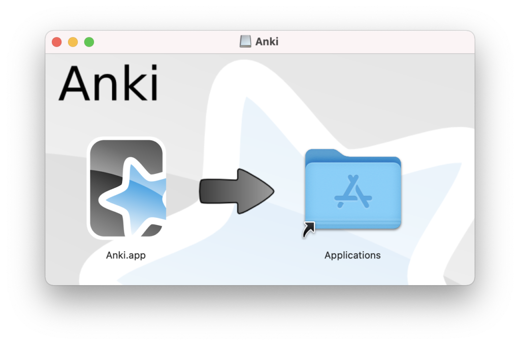 【Mac】Anki.appをドラッグ＆ドロップしてApplicationフォルダに入れます